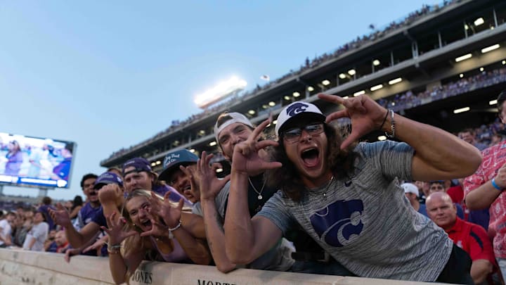 Kansas State fans yell out before kickoff to the game against Arizona at Bill Snyder Family Stadium Friday, September 13, 2024.