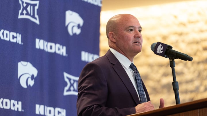 Casey Alexander is welcomed as the new head coach of the Kansas State men’s basketball team during a press conference at Bramlage Coliseum on Monday, March 16, 2026.
