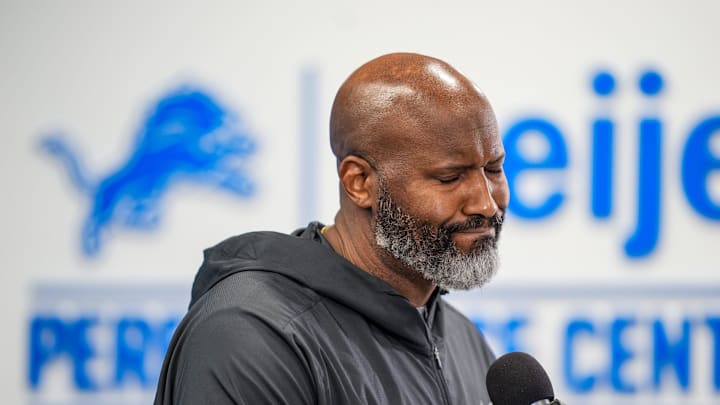 Detroit Lions Executive Vice President & General Manager Brad Holmes speaks to the press about their season, how it ended and what’s next at the Detroit Lions headquarters and training facility in Allen Park, Mich., Thursday, Jan. 23, 2025.