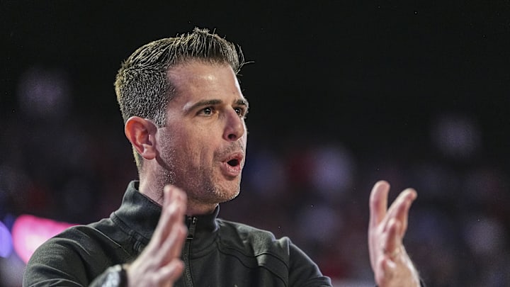 Feb 25, 2025; Athens, Georgia, USA; Florida Gators head coach Todd Golden reacts against the Georgia Bulldogs during the first half at Stegeman Coliseum. Mandatory Credit: Dale Zanine-Imagn Images