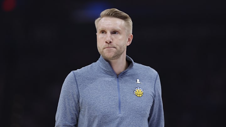 Dec 22, 2025; Oklahoma City, Oklahoma, USA; Memphis Grizzlies head coach Tuomas Iisalo during a time out against the Oklahoma City Thunder during the second quarter at Paycom Center. Mandatory Credit: Alonzo Adams-Imagn Images