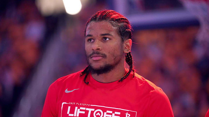 May 2, 2025; Jalen Green before the start of game 6 against the Golden State Warriors in the 2025 NBA Playoffs. Credit: Cary Edmondson-Imagn Images