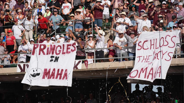 Jun 11, 2022; College Station, TX, USA;  Texas A&M fans celebrate after Texas A&M defeats