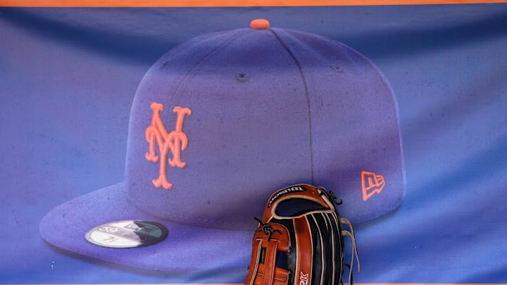 Mar 2, 2018; Port St. Lucie, FL, USA; A view of a baseball glove that sits on the bench in the dugout prior to the spring training game between the New York Mets and the Washington Nationals at First Data Field. Mandatory Credit: Jasen Vinlove-Imagn Images