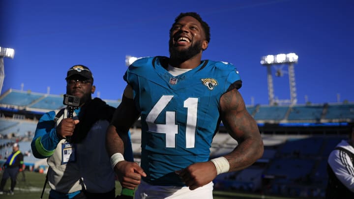 Jacksonville Jaguars linebacker Josh Allen runs off the field after a game at EverBank Stadium.