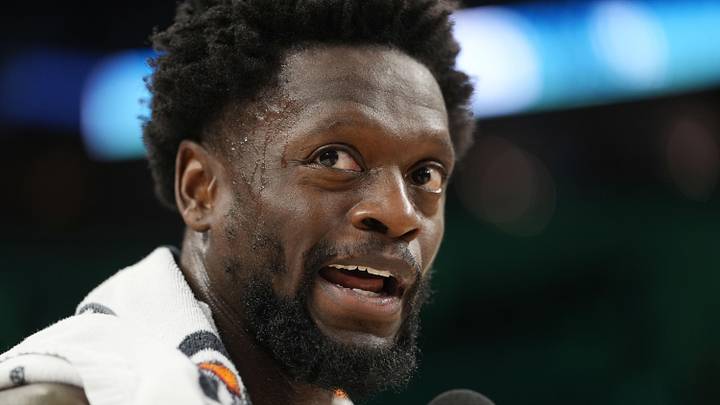Mar 17, 2026; Minneapolis, Minnesota, USA; Minnesota Timberwolves forward Julius Randle (30) answers questions from a reporter after the game with the Phoenix Suns at Target Center. Mandatory Credit: Bruce Kluckhohn-Imagn Images