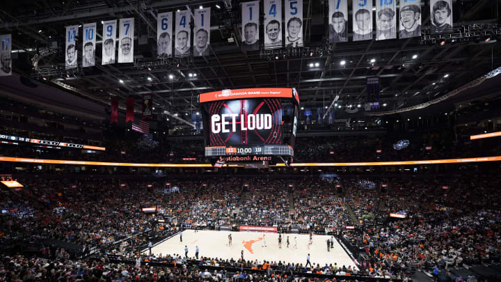 May 13, 2023; Toronto, Ontario, Canada; A general view of Scotiabank Arena during the first half of the first ever WNBA game in Canada between Chicago Sky and Minnesota Lynx. Mandatory Credit: John E. Sokolowski-USA TODAY Sports