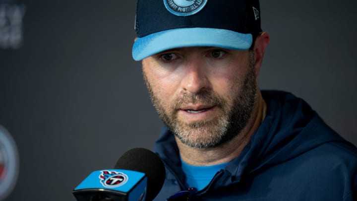 Tennessee Titans Head Coach Brian Callahan fields questions from the media on the second day of training camp Thursday, July 25, 2024.