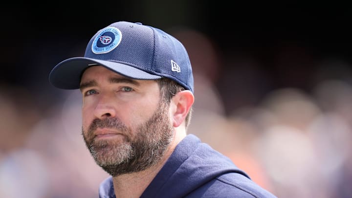 Tennessee Titans Head Coach Brian Callahan heads to the locker room at halftime with a 17-3 lead over the Chicago Bears at Soldier Field in Chicago, Ill., Sunday, Sept. 8, 2024.