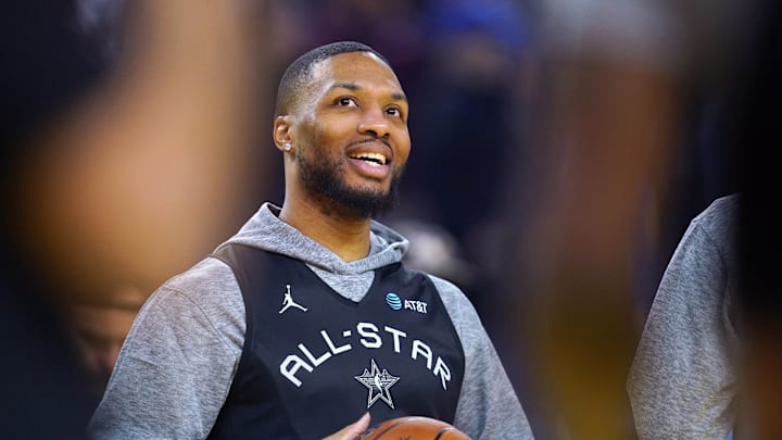 Feb 15, 2025; Oakland, CA, USA; Shaq’s OGs guard Damian Lillard (0) of the Milwaukee Bucks smiles during the NBA All Star-Practice at Oracle Arena. Mandatory Credit: Cary Edmondson-Imagn Images Feb 15, 2025; Oakland, CA, USA; Shaq’s OGs guard Damian Lillard (0) of the Milwaukee Bucks smiles during the NBA All Star-Practice at Oracle Arena. Mandatory Credit: Cary Edmondson-Imagn Images