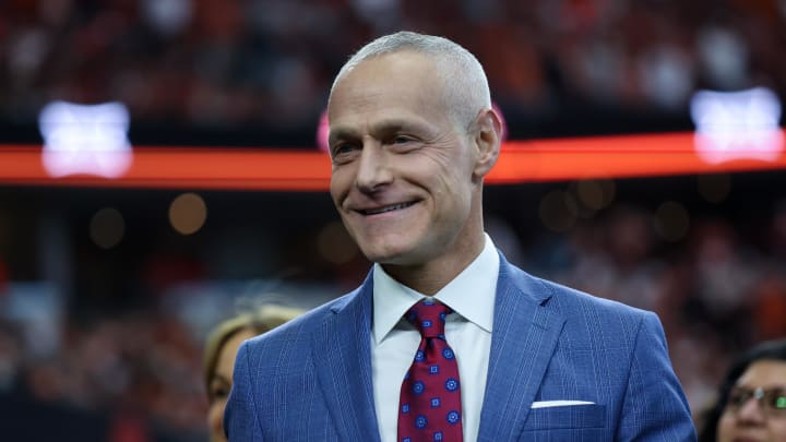 Dec 2, 2023; Arlington, TX, USA; Big 12 commissioner Brett Yormark before the game between the Texas Longhorns and Oklahoma State Cowboys at AT&T Stadium. Mandatory Credit: Kevin Jairaj-USA TODAY Sports Dec 2, 2023; Arlington, TX, USA; Big 12 commissioner Brett Yormark before the game between the Texas Longhorns and Oklahoma State Cowboys at AT&T Stadium. Mandatory Credit: Kevin Jairaj-USA TODAY Sports