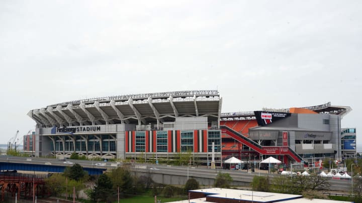 Apr 28, 2021; Cleveland, Ohio, USA; A general overall view of FirstEnergy Stadium. The stadium is the home of the Cleveland Browns and the site of the 2021 NFL Draft. Mandatory Credit: Kirby Lee-USA TODAY Sports