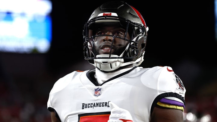 Oct 2, 2022; Tampa, Florida, USA;  Tampa Bay Buccaneers running back Leonard Fournette (7) against the Kansas City Chiefs prior to the game at Raymond James Stadium. Mandatory Credit: Kim Klement-USA TODAY Sports