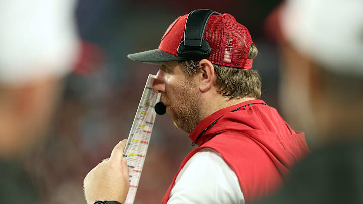 Aug 23, 2024; Tampa, Florida, USA; Tampa Bay Buccaneers  offensive coordinator Liam Coen against the Miami Dolphins during the second quarter at Raymond James Stadium. Mandatory Credit: Kim Klement Neitzel-Imagn Images