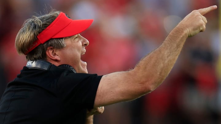 Georgia Bulldogs head coach Kirby Smart yells from the sideline during the third quarter of an NCAA Football game Saturday, Oct. 28, 2023 at EverBank Stadium in Jacksonville, Fla. Georgia defeated Florida 43-20. [Corey Perrine/Florida Times-Union]