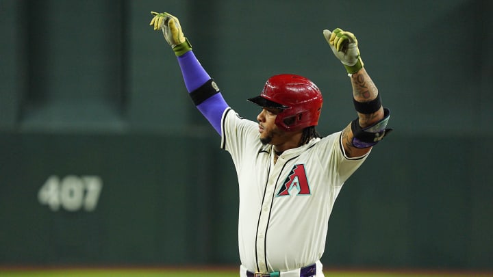 Arizona Diamondbacks infielder Ketel Marte (4) celebrates after a double in the seventh inning against the Oakland Athletics at Chase Field on June 28.