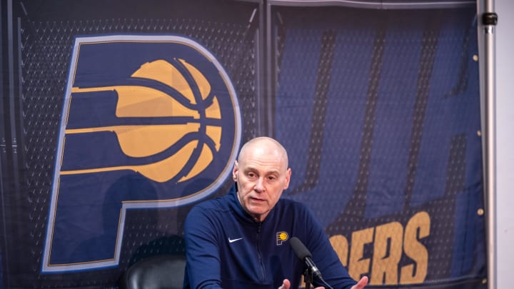 Mar 1, 2024; New Orleans, Louisiana, USA;  Indiana Pacers head coach Rick Carlisle talks to the media before the game against the New Orleans Pelicans at Smoothie King Center. Mandatory Credit: Stephen Lew-USA TODAY Sports