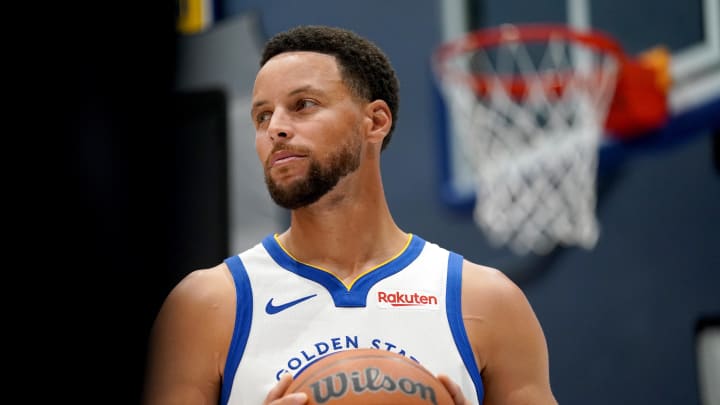 Oct 2, 2023; San Francisco, CA, USA; Golden State Warriors guard Stephen Curry (30) during Media Day at the Chase Center. Mandatory Credit: Cary Edmondson-USA TODAY Sports