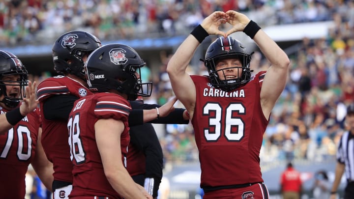 South Carolina Gamecocks long snapper Hunter Rogers (36) reacts to scoring a touchdown during the first quarter of the TaxSlayer Gator Bowl of an NCAA college football game Friday, Dec. 30, 2022 at TIAA Bank Field in Jacksonville. [Corey Perrine/Florida Times-Union]

Jki 123022 Ncaaf Nd Usc Cp 17

Syndication Florida Times Union