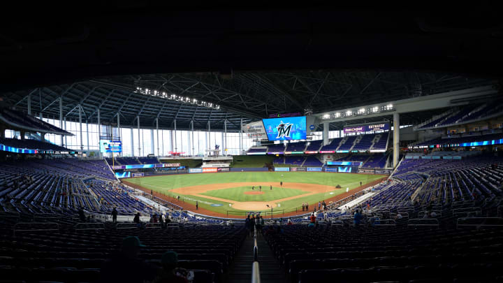 Jul 23, 2023; Miami, Florida, USA; Overview of loan Depot Park prior to a game between the Miami Marlins and the Colorado Rockies at loanDepot Park. Mandatory Credit: Rich Storry-USA TODAY Sports