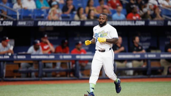 Tampa Bay Rays outfielder Randy Arozarena (56) scores a run against the Washington Nationals in the third inning at Tropicana Field on June 28.