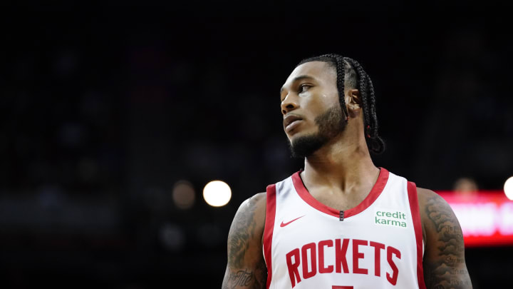 Jul 7, 2023; Las Vegas, NV, USA; Houston Rockets forward Cam Whitmore (7) during a game against the Portland Trail Blazers during the second half at Thomas & Mack Center. Mandatory Credit: Lucas Peltier-USA TODAY Sports