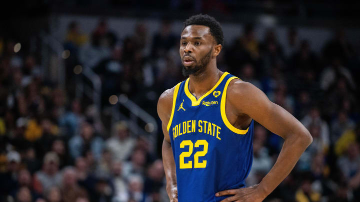 Feb 8, 2024; Indianapolis, Indiana, USA; Golden State Warriors forward Andrew Wiggins (22)  in the first half against the Indiana Pacers at Gainbridge Fieldhouse. 