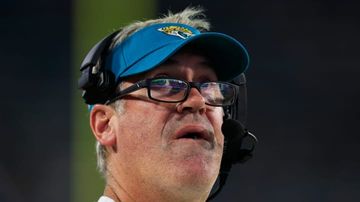 Jacksonville Jaguars head coach Doug Pederson looks on during the second quarter of a preseason NFL football game Saturday, Aug. 17, 2024 at EverBank Stadium in Jacksonville, Fla. The Jacksonville Jaguars defeated the Tampa Bay Buccaneers 20-7. [Corey Perrine/Florida Times-Union]