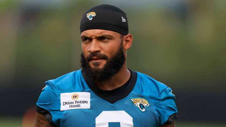 Jacksonville Jaguars wide receiver Gabe Davis (0) walks on the field during a combined NFL football training camp session between the Tampa Bay Buccaneers and Jacksonville Jaguars Thursday, Aug. 15, 2024 at EverBank Stadium’s Miller Electric Center in Jacksonville, Fla. [Corey Perrine/Florida Times-Union]