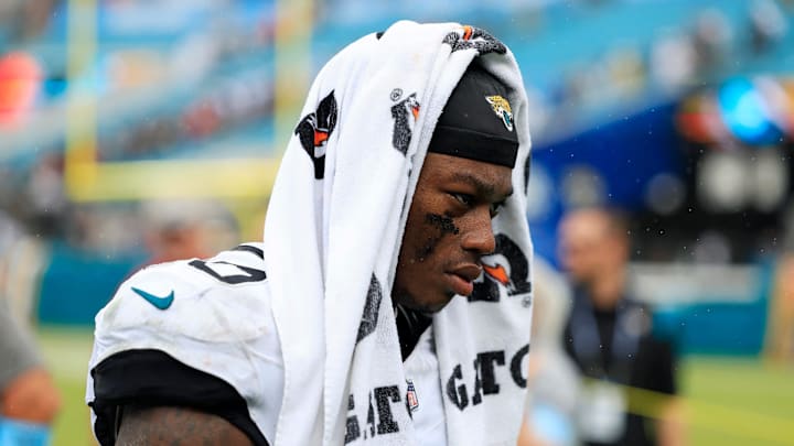 Jacksonville Jaguars cornerback Montaric Brown (30) walks into the locker room after the game an NFL football matchup Sunday, Sept. 15, 2024 at EverBank Stadium in Jacksonville, Fla. The Browns defeated the Jaguars 18-13. [Corey Perrine/Florida Times-Union]