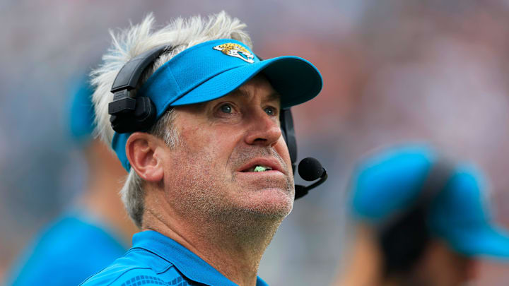 Jacksonville Jaguars head coach Doug Pederson looks on during the fourth quarter of an NFL football matchup Sunday, Sept. 15, 2024 at EverBank Stadium in Jacksonville, Fla. The Browns defeated the Jaguars 18-13. [Corey Perrine/Florida Times-Union]