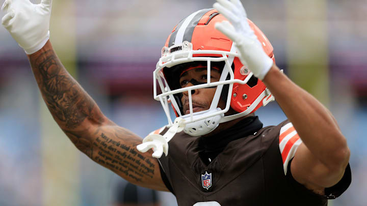 Cleveland Browns cornerback Greg Newsome II (0) reacts on a third down stop during the first quarter of an NFL football matchup Sunday, Sept. 15, 2024 at EverBank Stadium in Jacksonville, Fla. The Browns defeated the Jaguars 18-13. [Corey Perrine/Florida Times-Union]