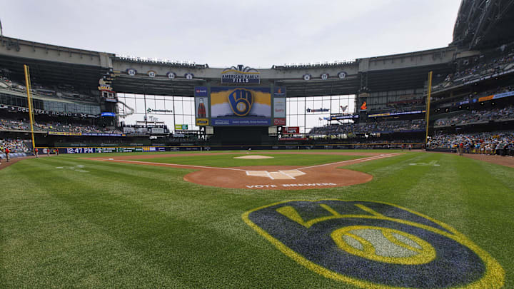 Jun 18, 2023; Milwaukee, Wisconsin, USA;  General view of the field prior to the game between the Pittsburgh Pirates and Milwaukee Brewers at American Family Field. Mandatory Credit: Jeff Hanisch-Imagn Images