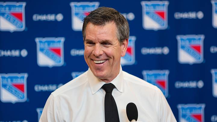 Apr 5, 2026; New York, New York, USA; New York Rangers head coach Mike Sullivan speaks to reporters after an 8-1 win against the Washington Capitals at Madison Square Garden. Apr 5, 2026; New York, New York, USA; New York Rangers head coach Mike Sullivan speaks to reporters after an 8-1 win against the Washington Capitals at Madison Square Garden.