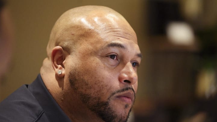 Mar 25, 2024; Orlando, FL, USA;  Las Vegas Raiders head coach Antonio Pierce talks to media during the NFL annual league meetings at the JW Marriott. Mandatory Credit: Nathan Ray Seebeck-USA TODAY Sports