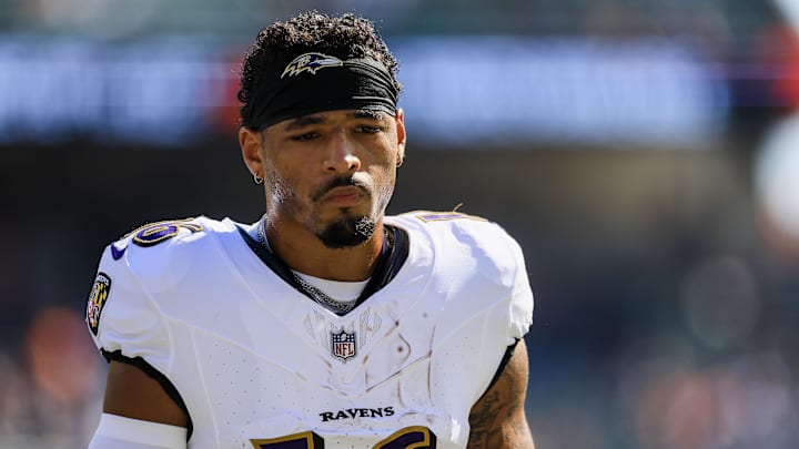 Oct 6, 2024; Cincinnati, Ohio, USA; Baltimore Ravens wide receiver Tylan Wallace (16) during warmups before the game against the Cincinnati Bengals at Paycor Stadium. Mandatory Credit: Katie Stratman-Imagn Images