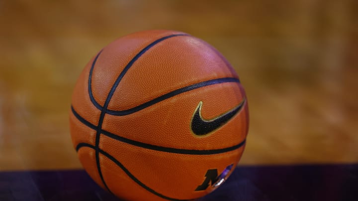 Mar 10, 2024; Ann Arbor, Michigan, USA;  Basketball site on the court during a time out in the second half between the Michigan Wolverines and the Nebraska Cornhuskers at Crisler Center. Mandatory Credit: Rick Osentoski-USA TODAY Sports