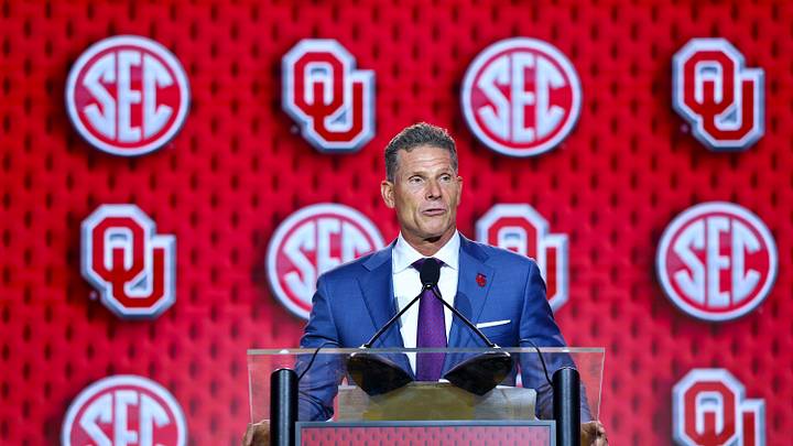 Jul 20, 2026; Tampa, FL, USA; Oklahoma Sooners head coach Brent Venables speaks to the press during SEC Football Kickoff Media Day at the Tampa Marriott. Mandatory Credit: Nathan Ray Seebeck-Imagn Images