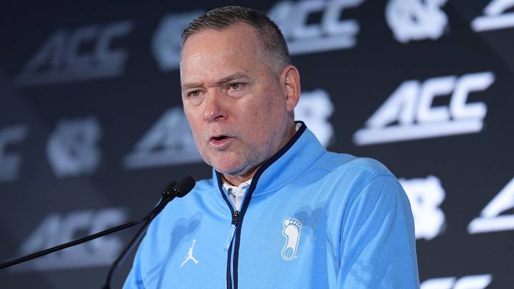 Oct 7, 2026; Charlotte, NC, USA;  North Carolina Tar Heels head coach Michael Malone answers questions from the media during the ACC Tip-Off in Charlotte, NC.  Mandatory Credit: Jim Dedmon-Imagn Images