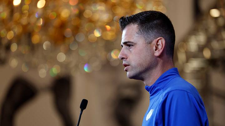 Oct 14, 2026; Birmingham, AL, USA;  Florida Gators head coach Todd Golden speaks during the SEC Basketball Tipoff at Grand Bohemian Hotel Mountain Brook.  Mandatory Credit: Butch Dill-Imagn Images