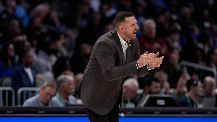 Mar 12, 2026; Charlotte, NC, USA; Florida State Seminoles head coach Luke Loucks encourages his team  during the second half against the Duke Blue Devils at Spectrum Center. Mandatory Credit: Jim Dedmon-Imagn Images