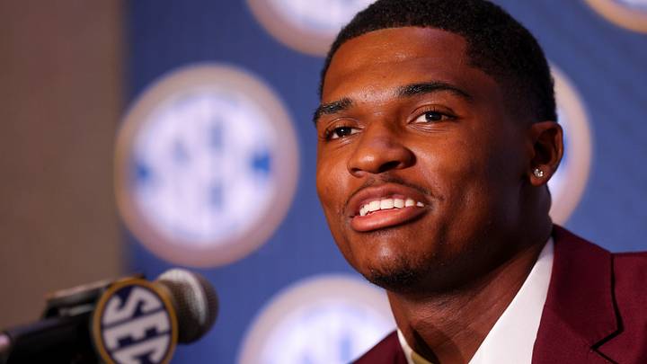 Jul 22, 2026; Tampa, FL, USA; Texas A&M Aggies quarterback Marcel Reed (10) speaks to the press during SEC Football Kickoff Media Day at the Tampa Marriott. Mandatory Credit: Nathan Ray Seebeck-Imagn Images
