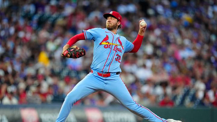 Sep 5, 2026; Denver, Colorado, USA;  St. Louis Cardinals starting pitcher Matthew Liberatore (32) delivers a pitch in the fourth inning against the Colorado Rockies at Coors Field.  Mandatory Credit: Ron Chenoy-Imagn Images