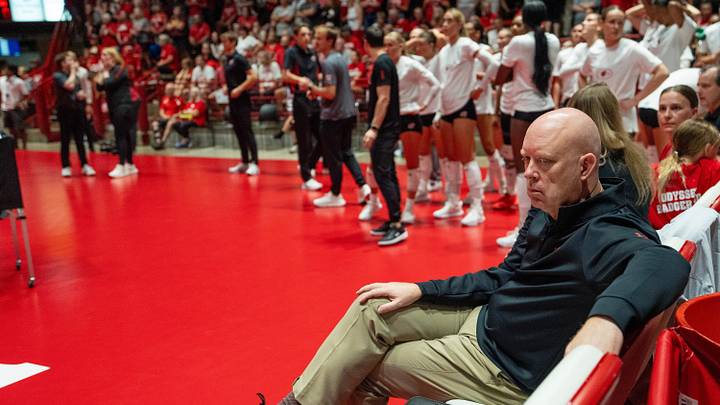 Wisconsin head coach Kelly Sheffield is shown before their match against Florida Wednesday, Sept. 2, 2026 at the UW Field House in Madison, Wisconsin. Wisconsin head coach Kelly Sheffield is shown before their match against Florida Wednesday, Sept. 2, 2026 at the UW Field House in Madison, Wisconsin.