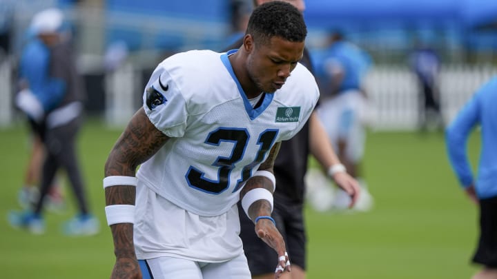 Jul 30, 2024; Charlotte, NC, USA;Carolina Panthers cornerback Lamar Jackson (31) drills at Carolina Panthers Practice Fields.