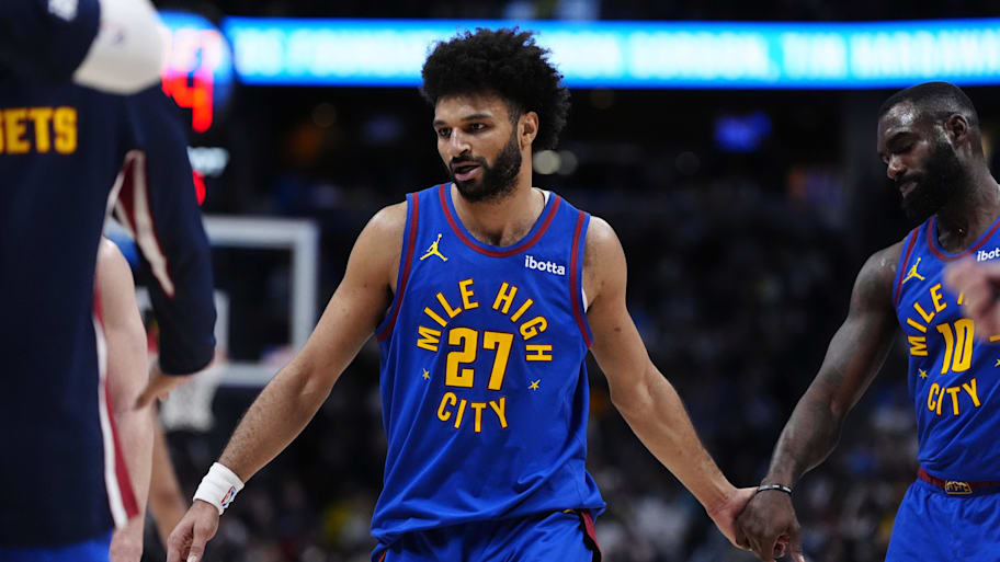 Denver Nuggets guard Jamal Murray during a time out in the second half against the Minnesota Timberwolves.