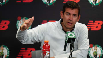 Oct 2, 2023; Boston, Celtics, USA; Boston Celtics president of basketball operations Brad Stevens talks during Boston Celtics Media Day. Mandatory Credit: David Butler II-USA TODAY Sports