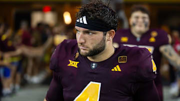 Arizona State Sun Devils running back Cam Skattebo (10) was not picked in the first three rounds of the 2025 NFL Draft.