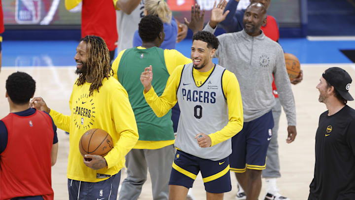 Indiana Pacers guard Tyrese Haliburton during NBA Finals Media Day before facing the Oklahoma City Thunder