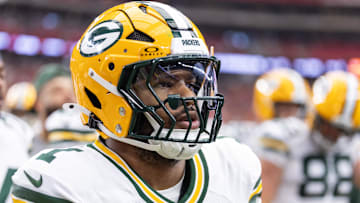 Oct 19, 2025; Glendale, Arizona, USA; Green Bay Packers defensive lineman Micah Parsons (1) against the Arizona Cardinals at State Farm Stadium.